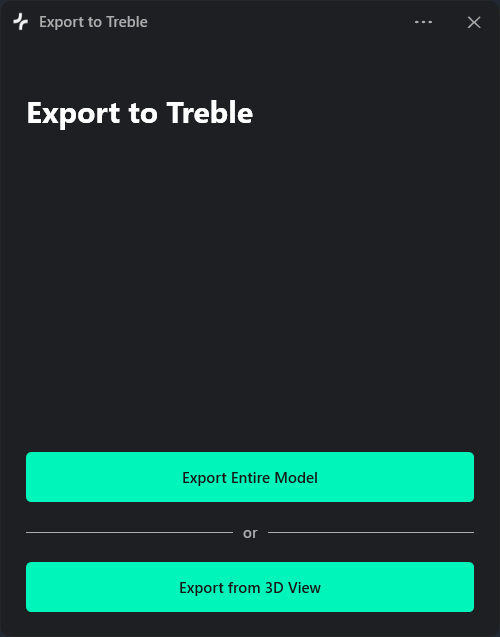 Export type selection dialog showing &quot;Entire Model&quot; and &quot;3D View&quot; options