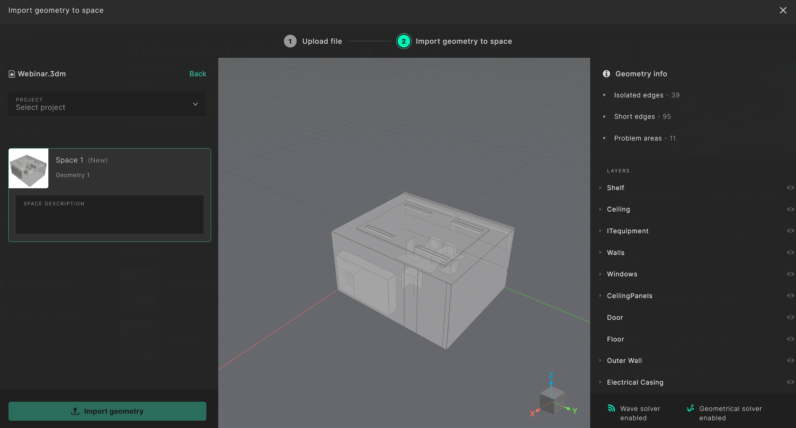 Import geometry popup - 3D view