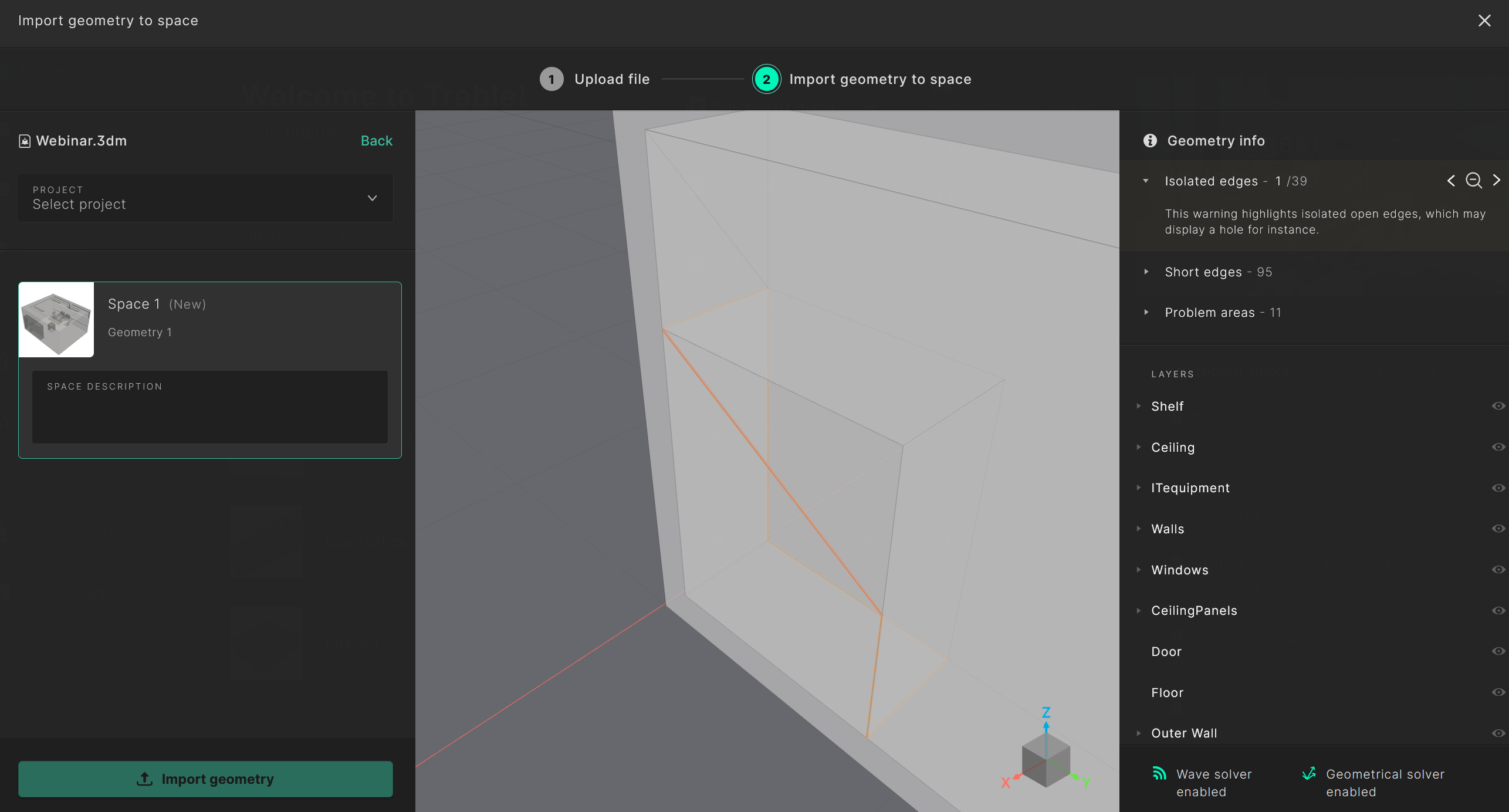 Import geometry popup - Geometry info