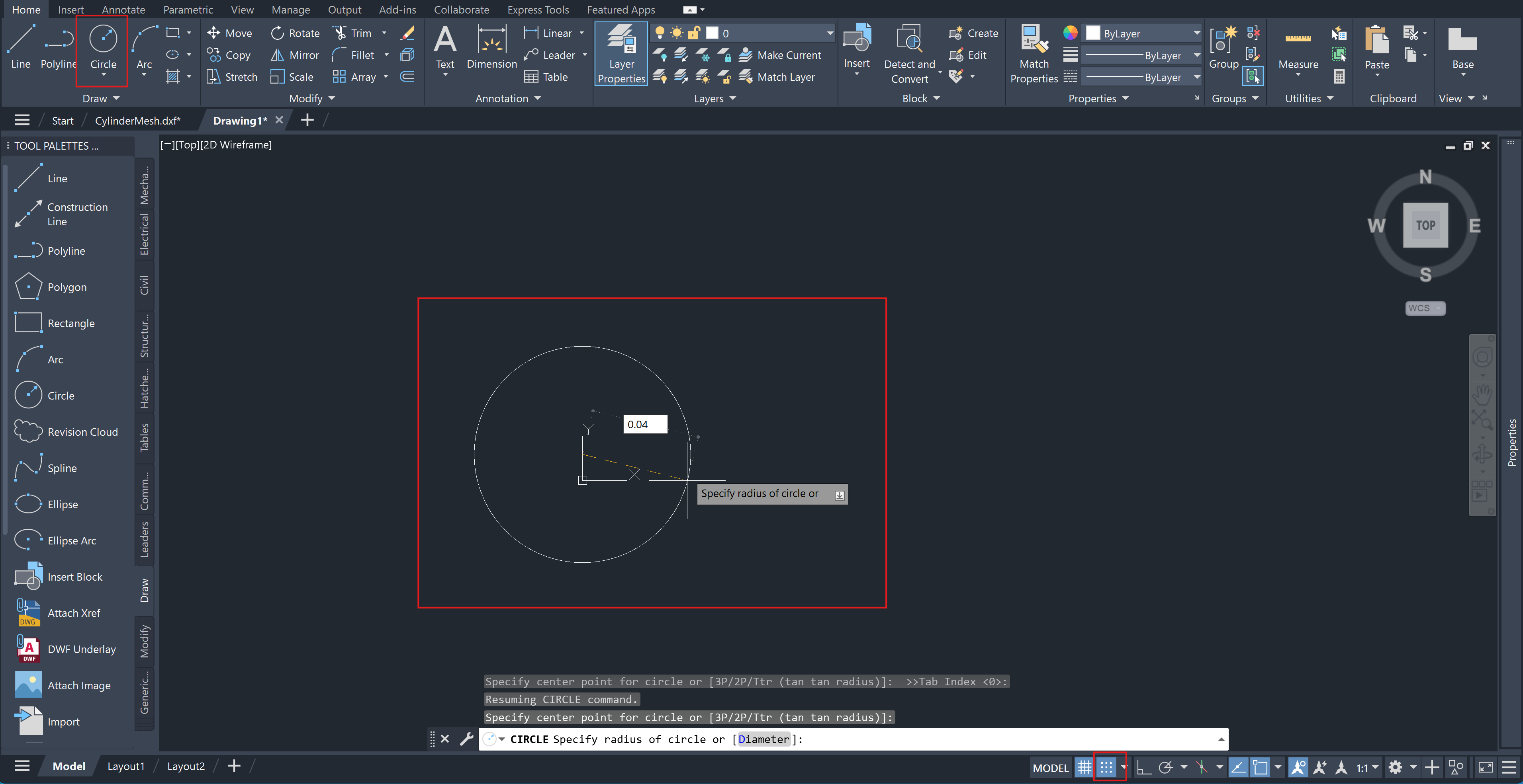 Creating a Circle in Autocad