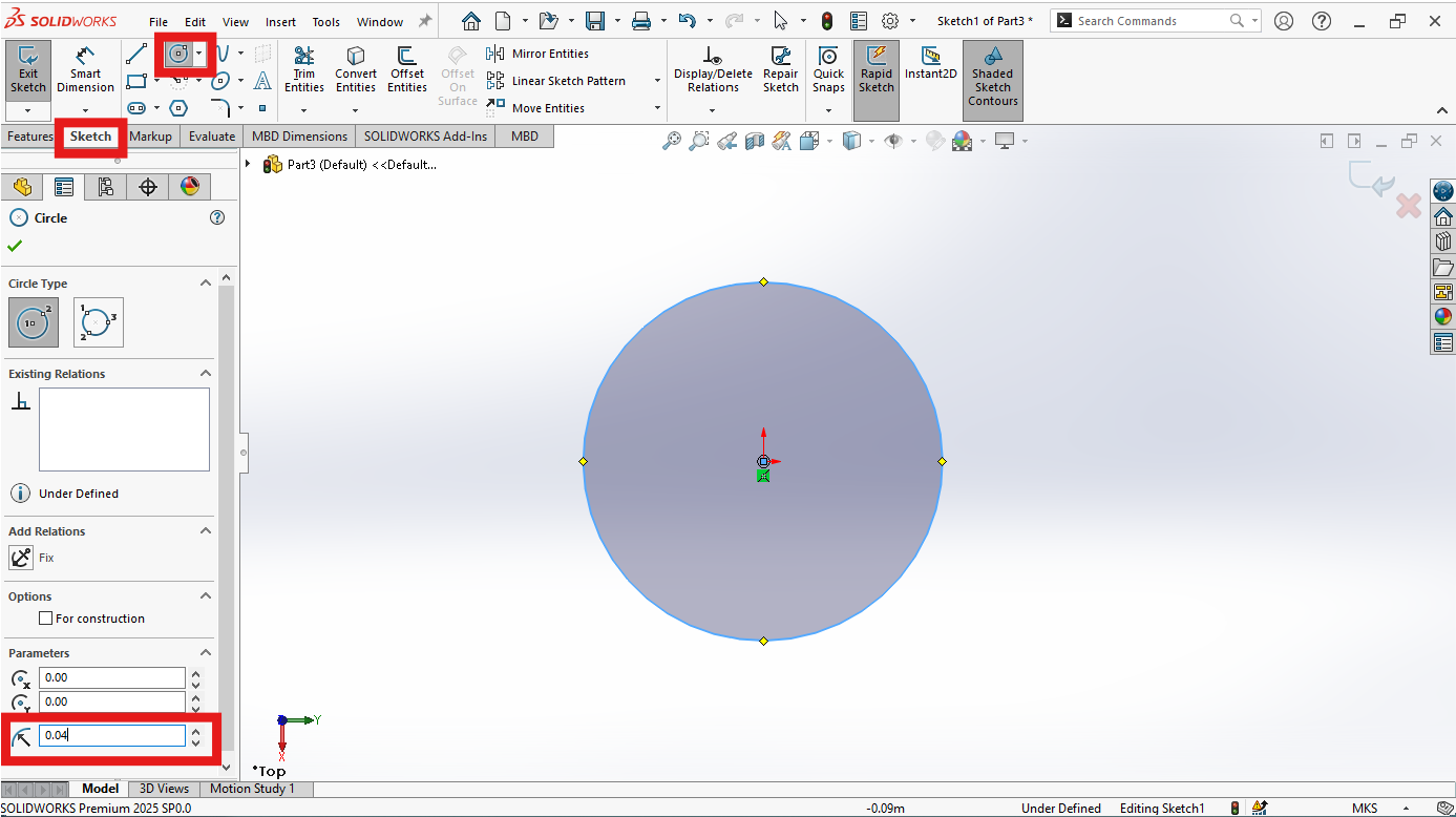 Creating a Circle in Solidworkds