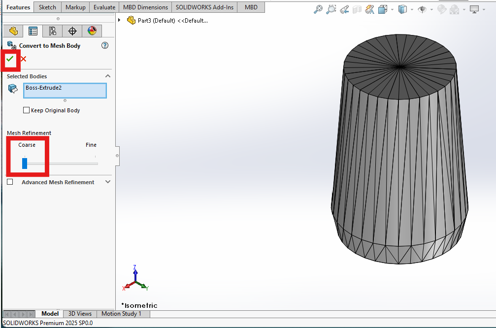 Mesh Options in the Convert to Mesh Body panel