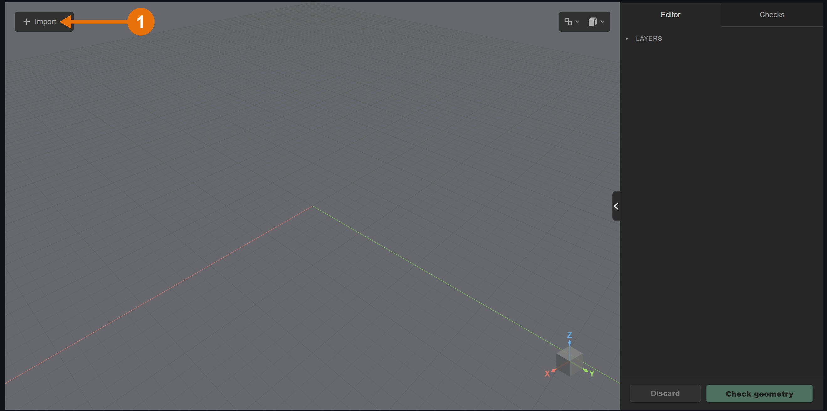 The Import menu in the empty widget