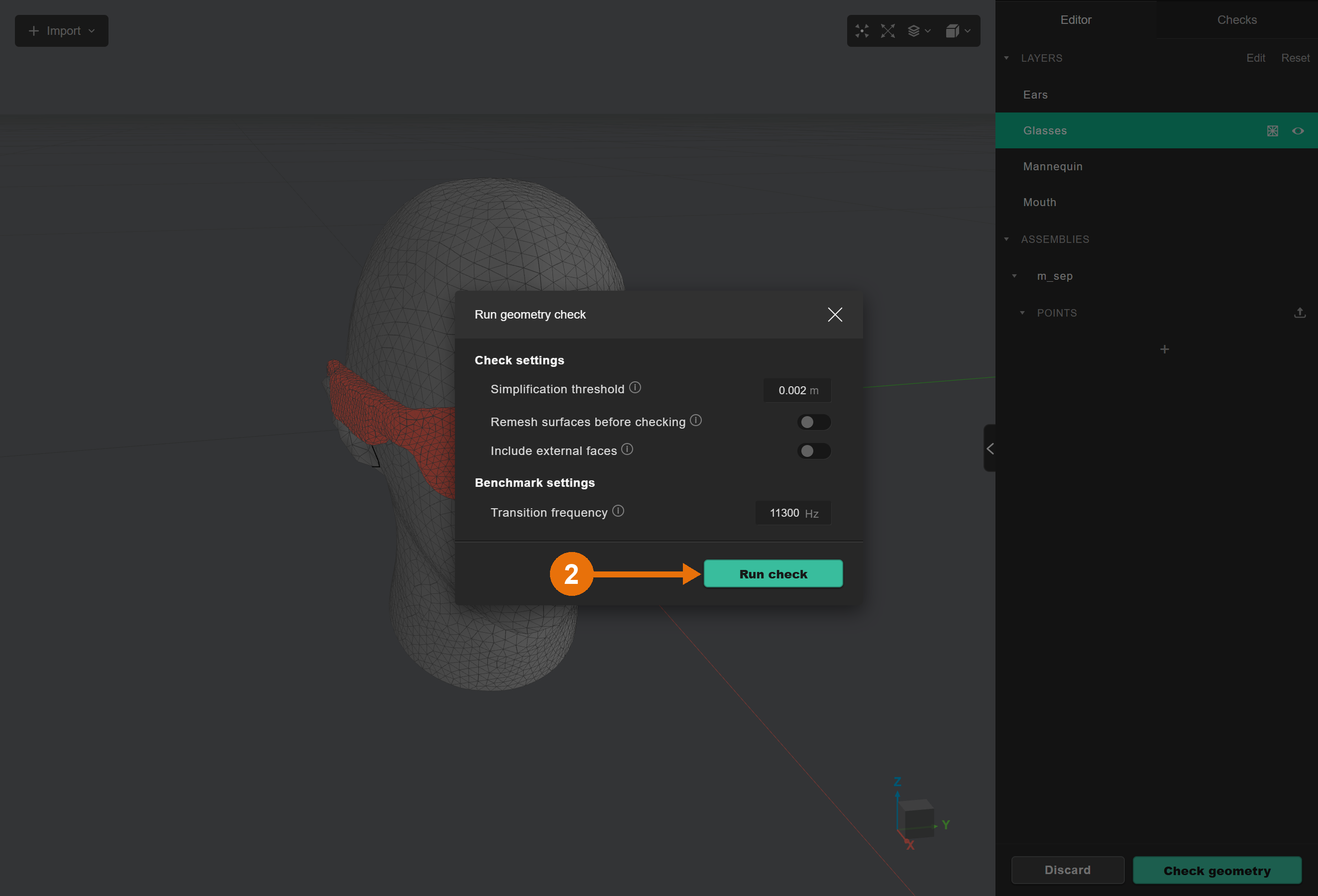 The check dialog with the default settings