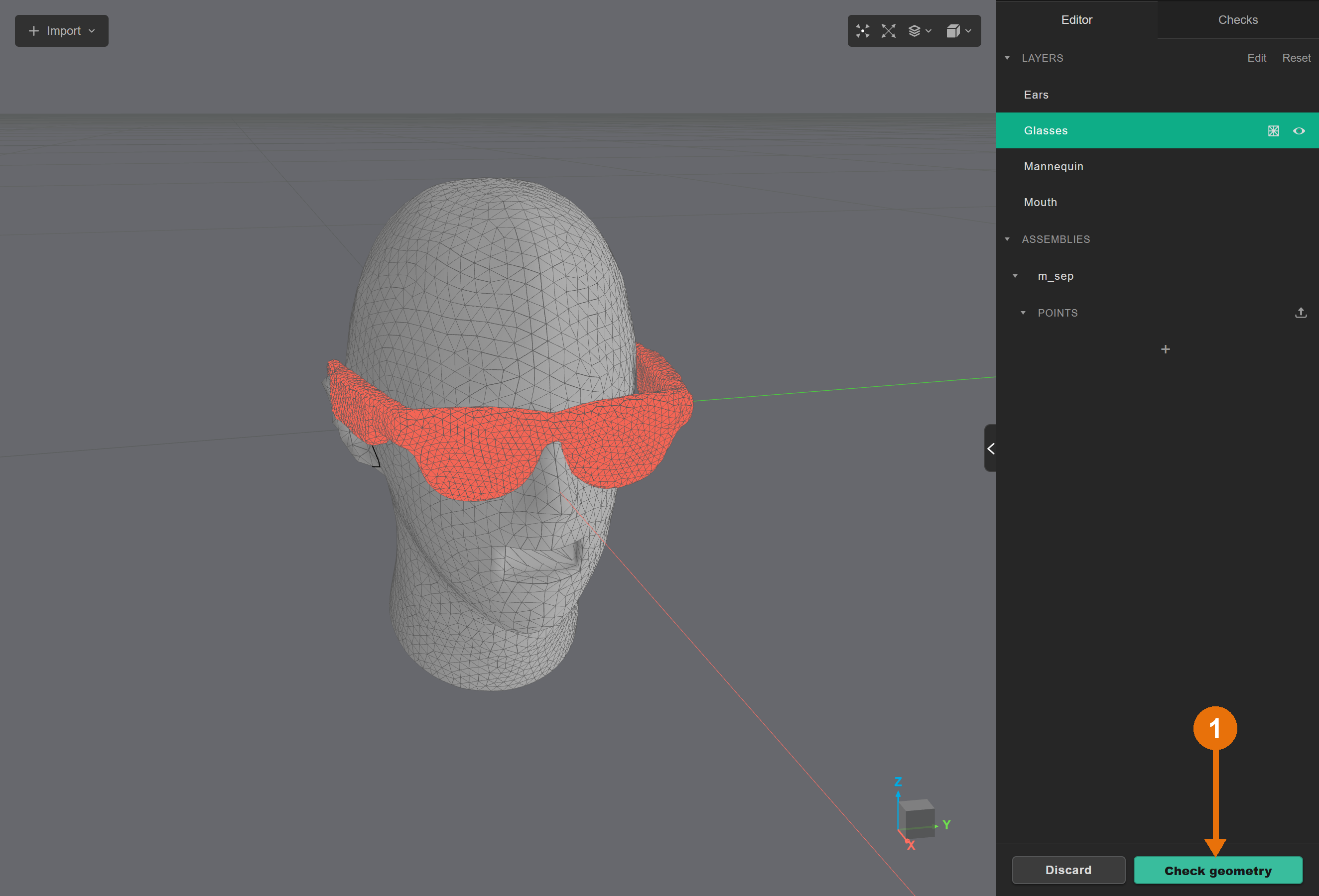Glasses placed on the PP4 mannequin