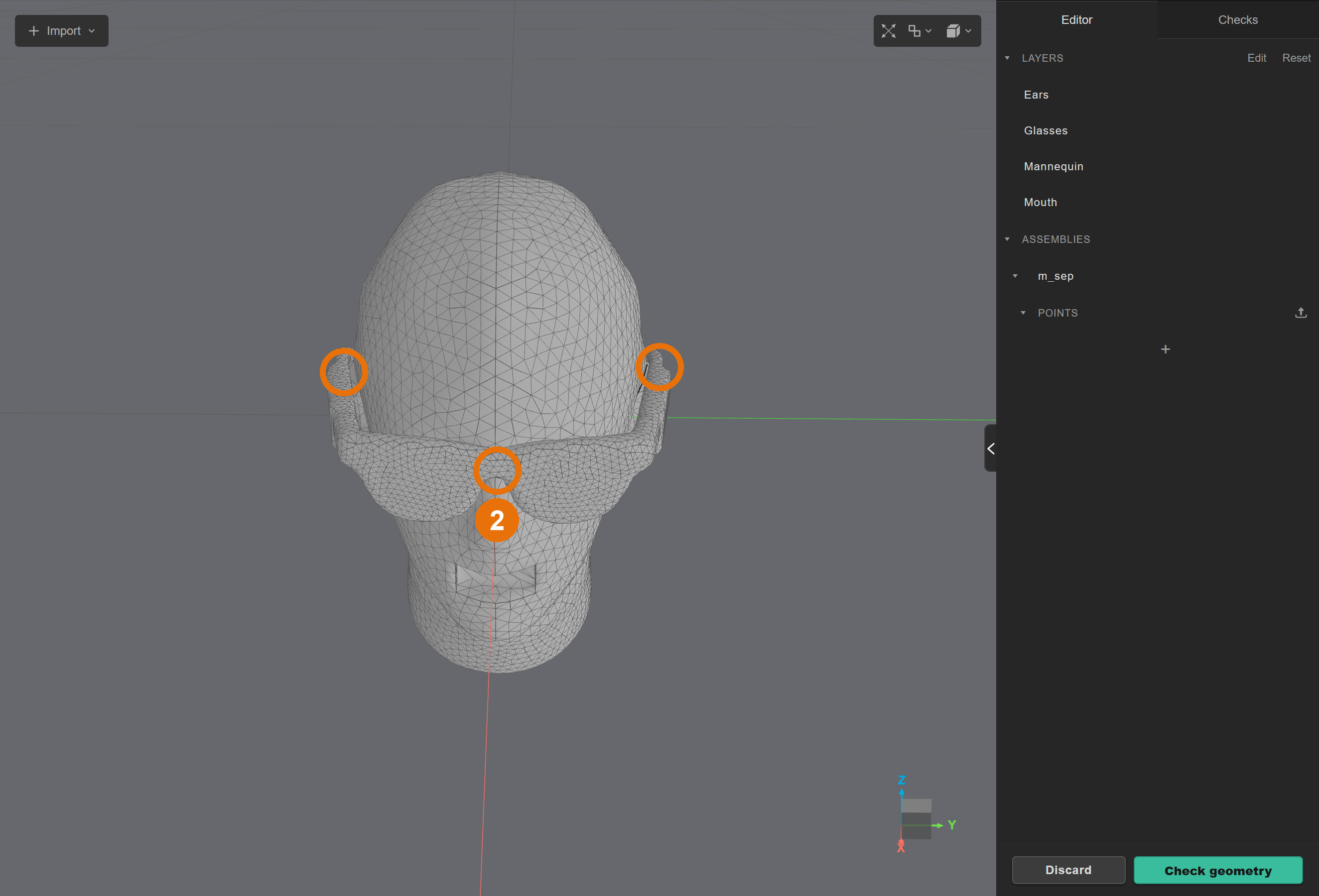 The Aria on PP4, pushed 3 mm in, resting on both sides of the nose and on both ear tops