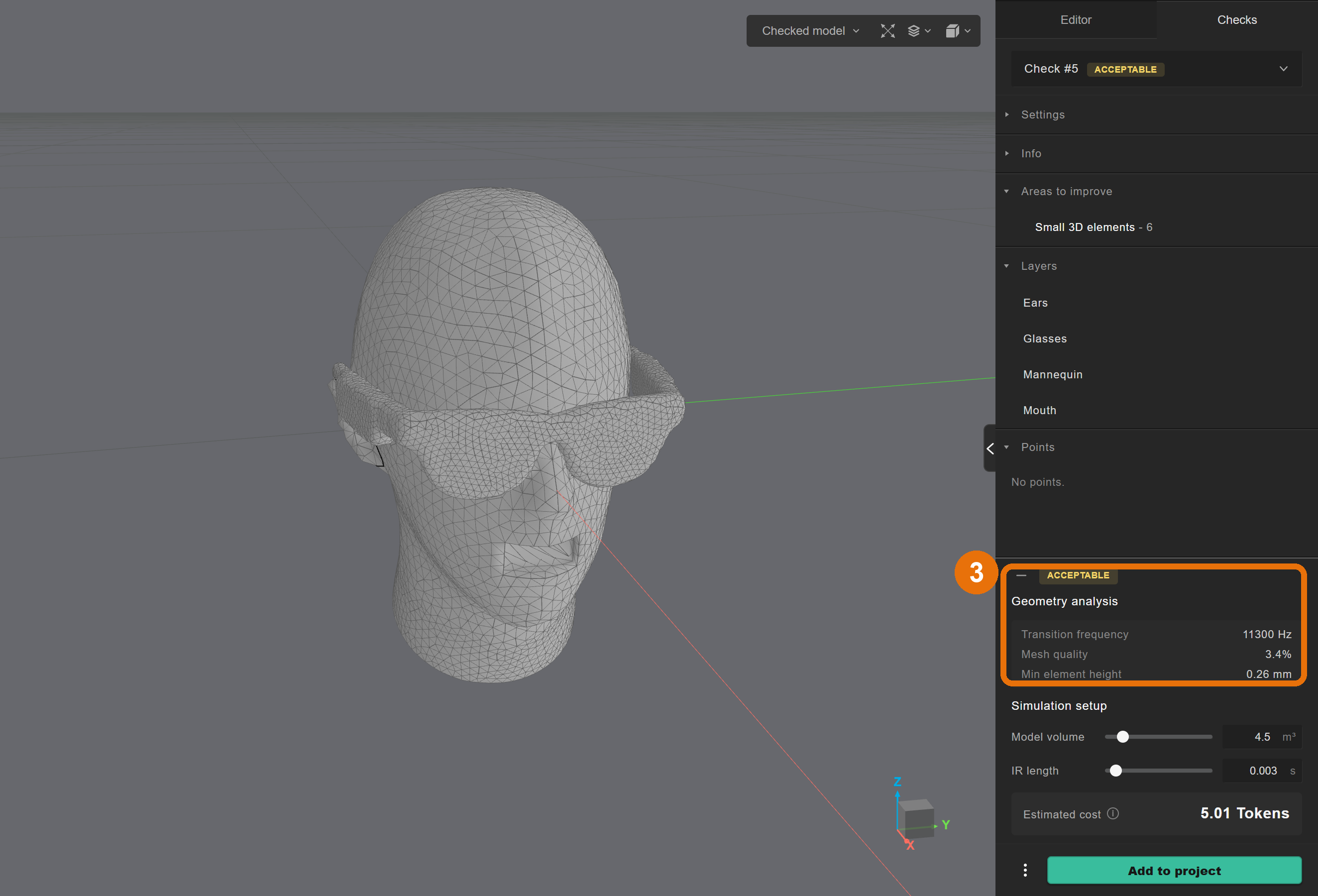 The check result for the glasses resting on PP4, with the mesh quality
