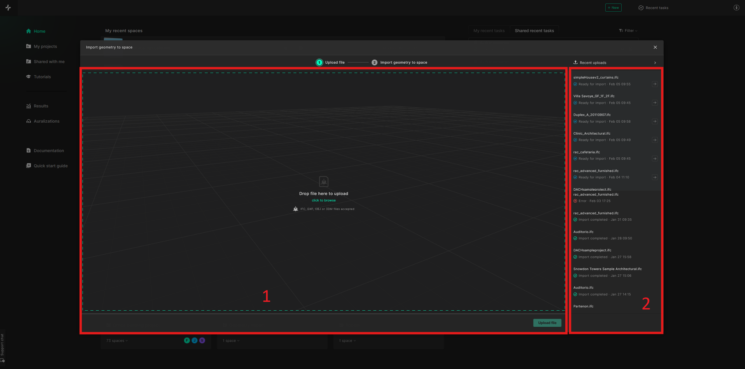 Screenshot of the Import geometry window in the Treble web app