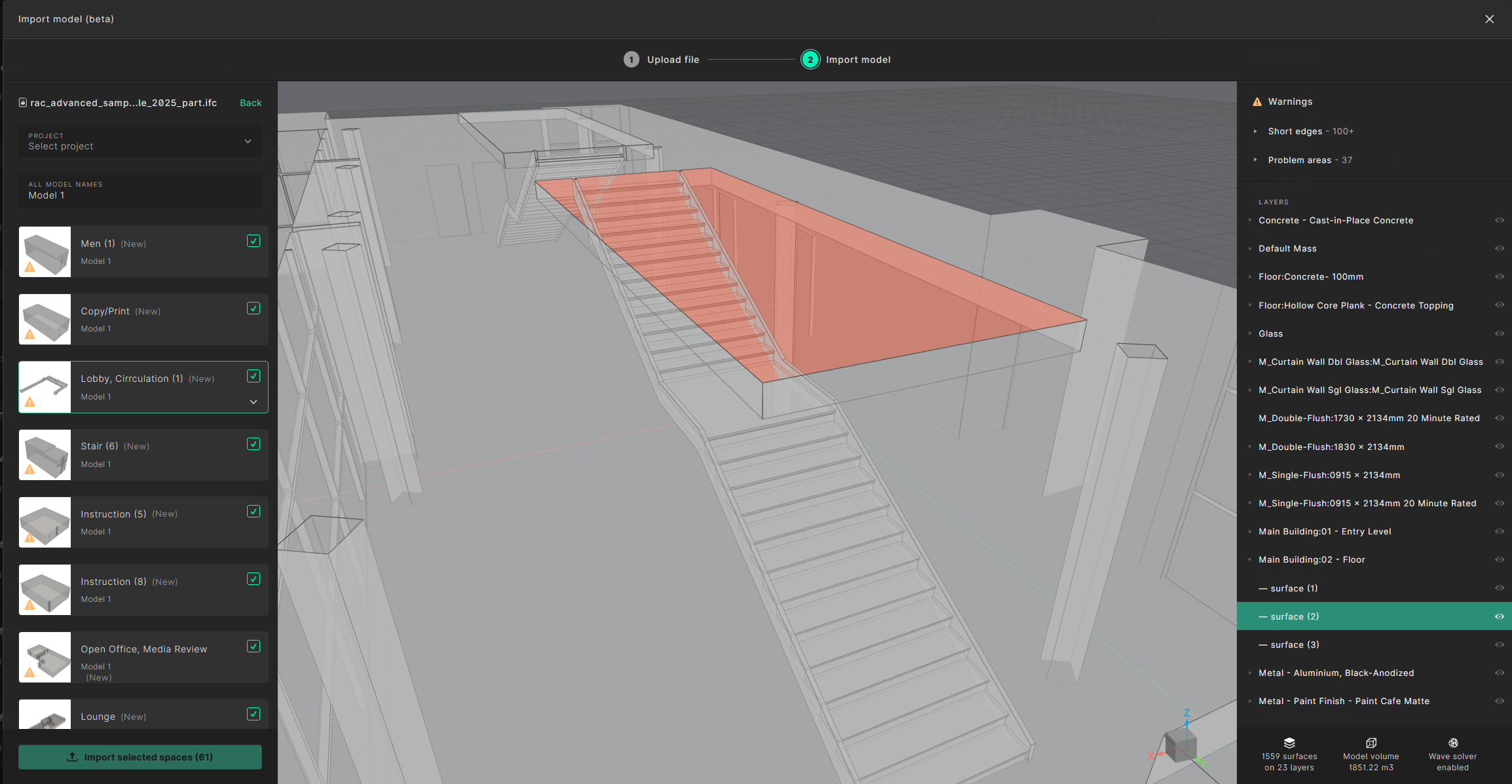 A staircase obstructed by a mass volume