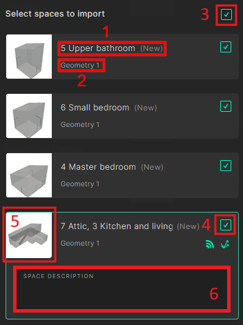 Selecting spaces for import and editing properties