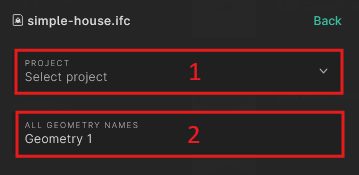 Setting project (1) and model (2) names