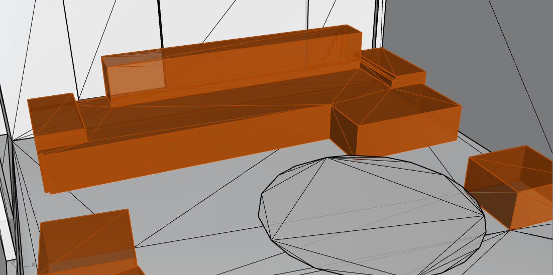 Voxelised sofa after simplification, showing the Lego-like representation