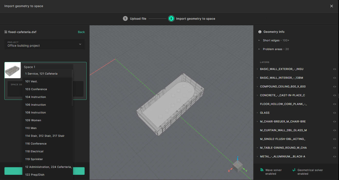 Selecting the previous project and space when importing a new model